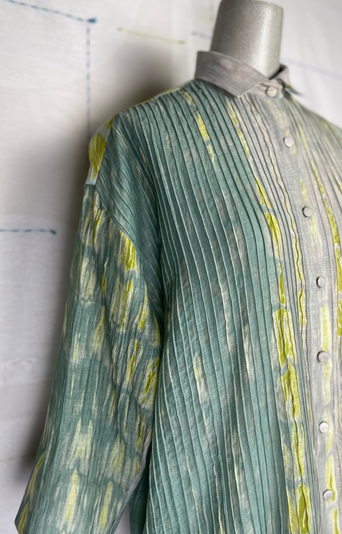Neeru Kumar ~ Pleat Front Long Shirt - Gray/Green