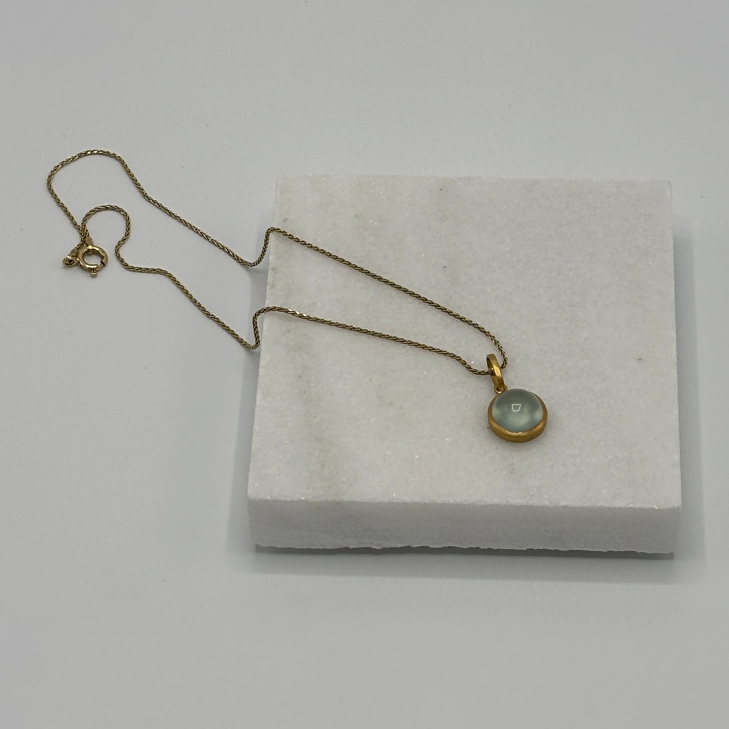 Rebecca Brenner Jewelry ~ Cabochon Prehnite on Vintage 14K Gold Chain