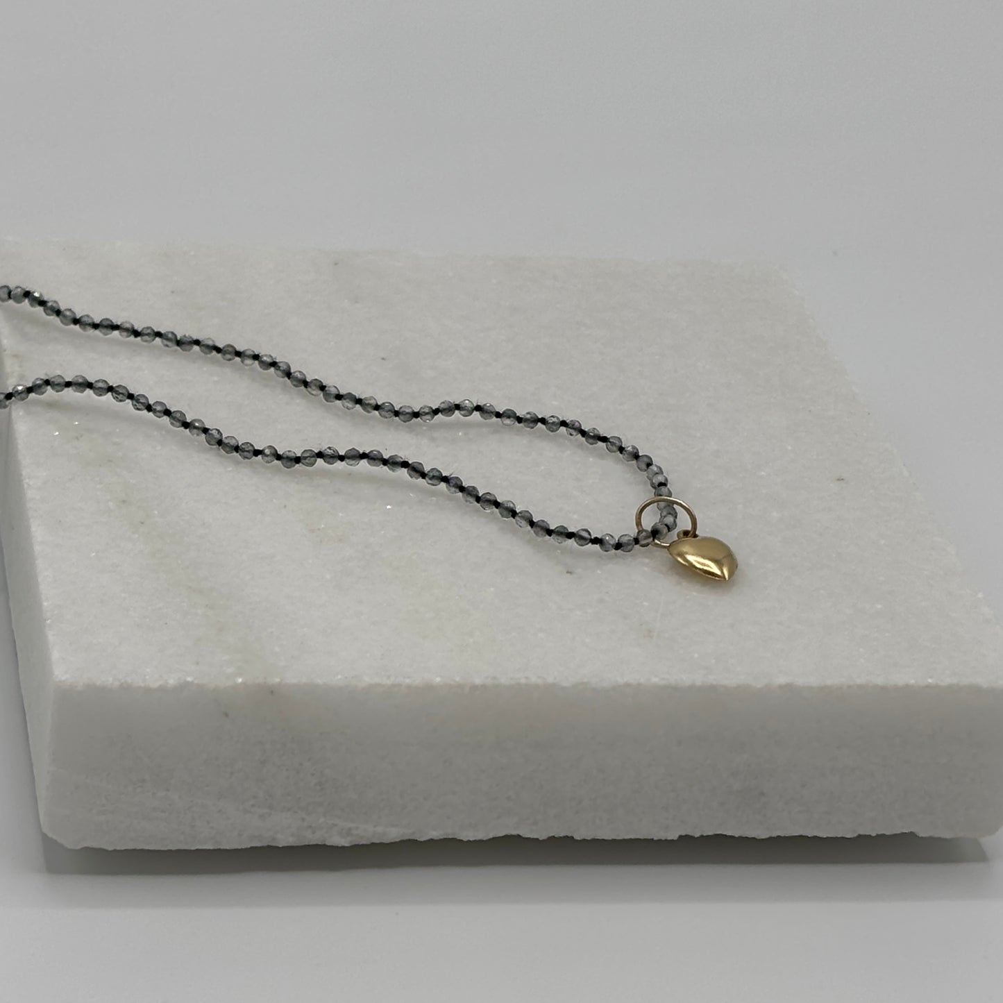 Rebecca Brenner Jewelry ~ Tiny Faceted Labradorite with 14K Gold Heart Charm
