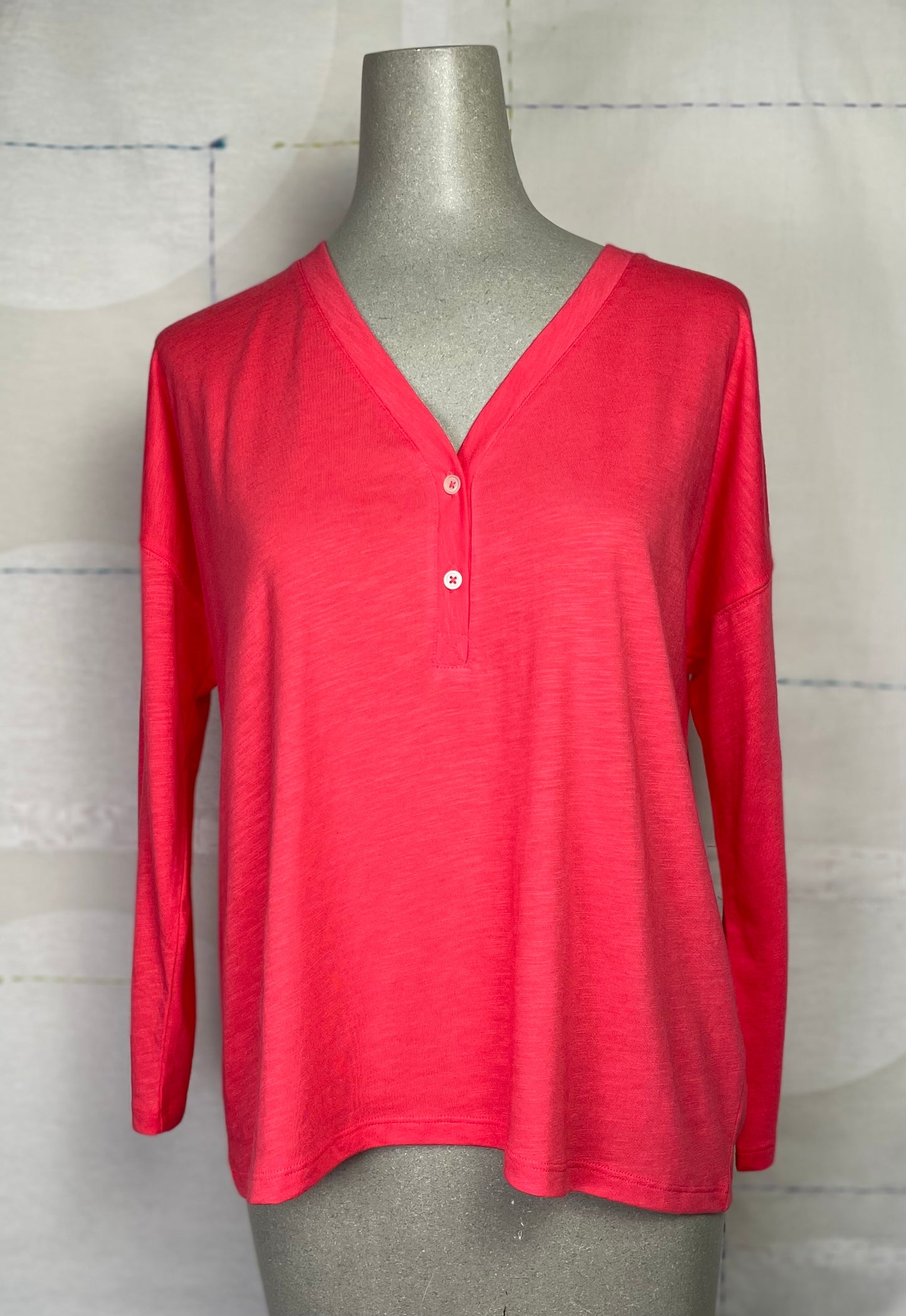 Lilla P. ~ Easy V-Neck Henley - Flamingo