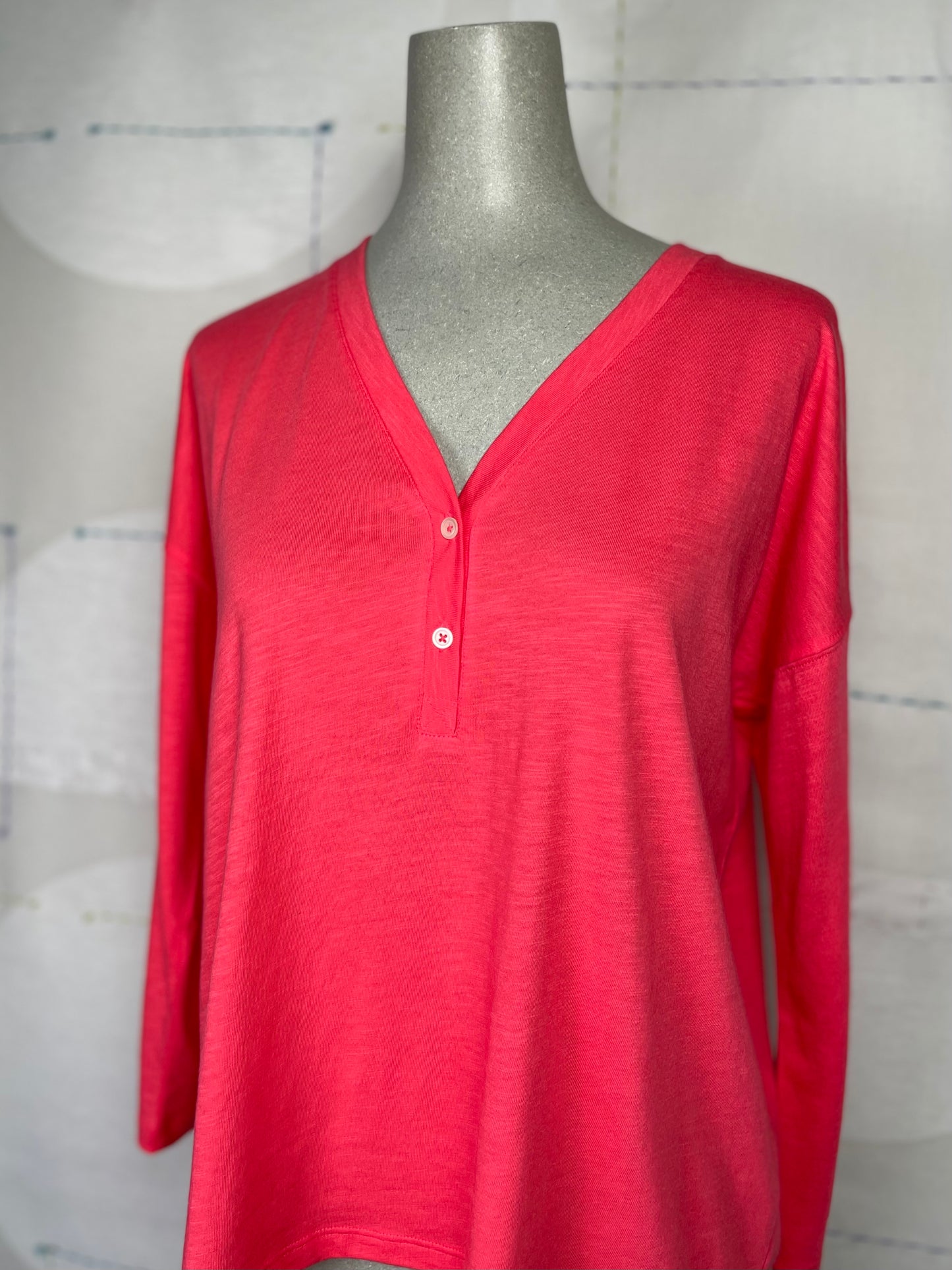 Lilla P. ~ Easy V-Neck Henley - Flamingo