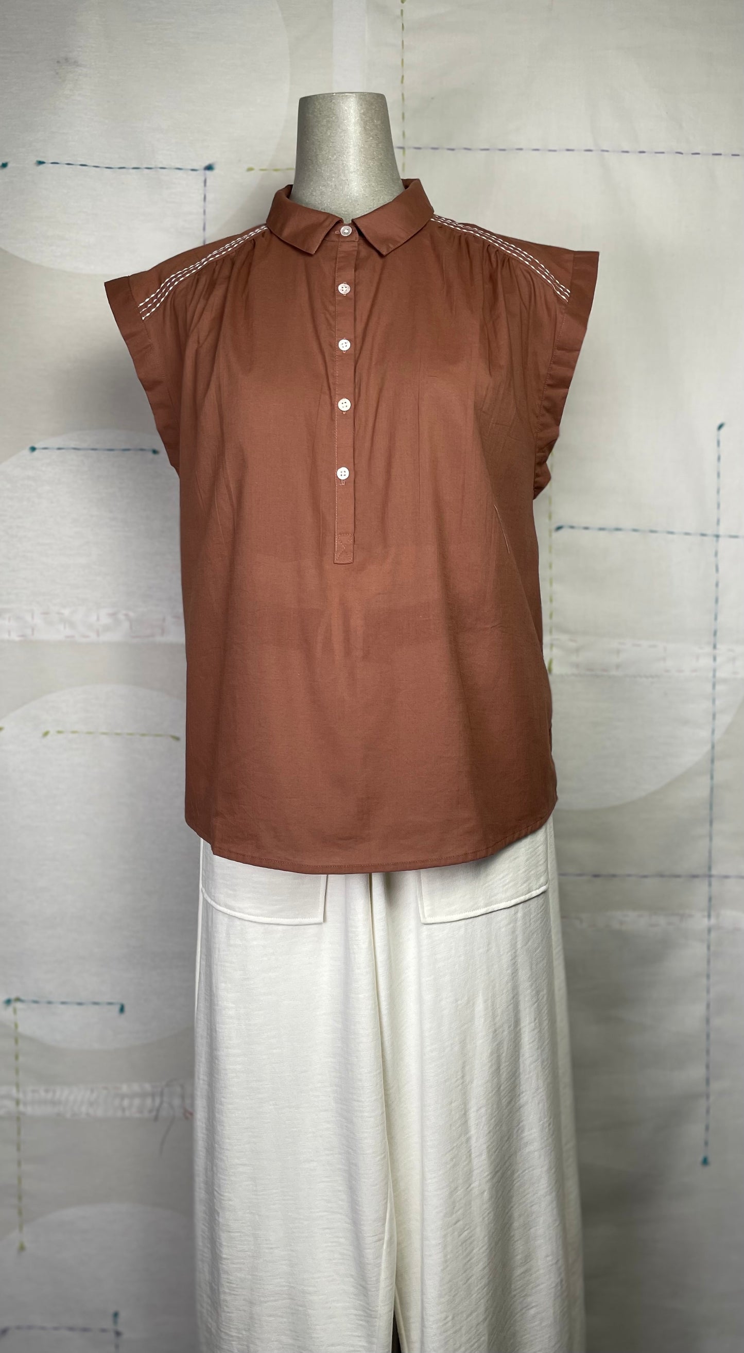 Lilla P. ~ Easy Yoke Blouse - Burnt Sienna