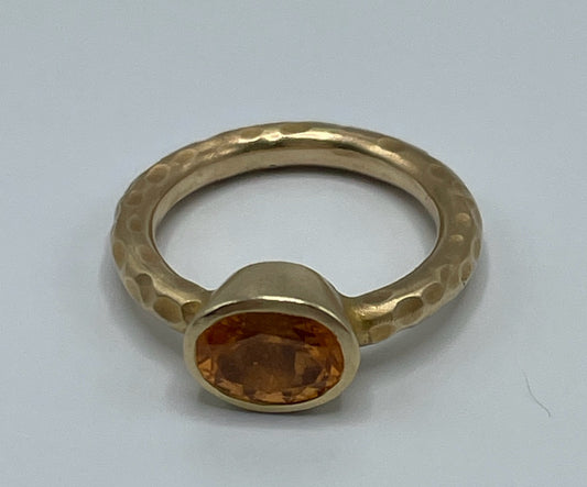 Rebecca Brenner Jewelry  ~  14K Hammered Gold Ring with Bezel Set Spessartite Garnet