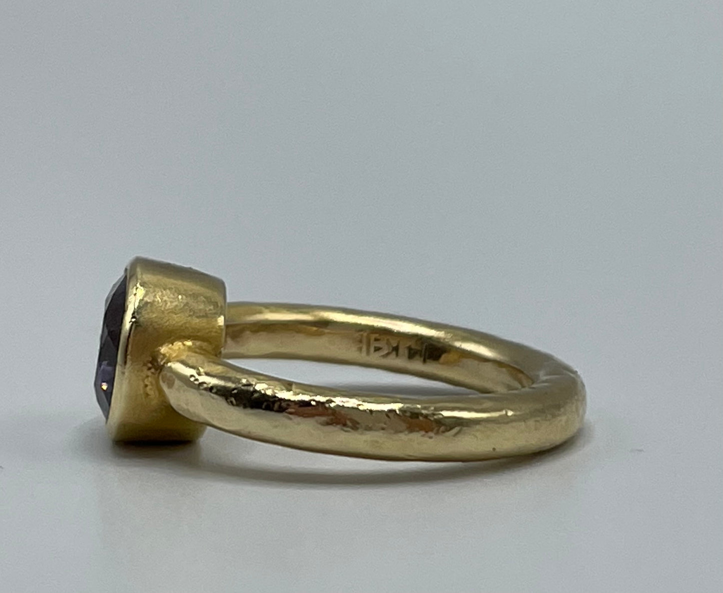 Rebecca Brenner Jewelry ~ 14K Hammered Gold Ring with Bezel Set Purple Spinel