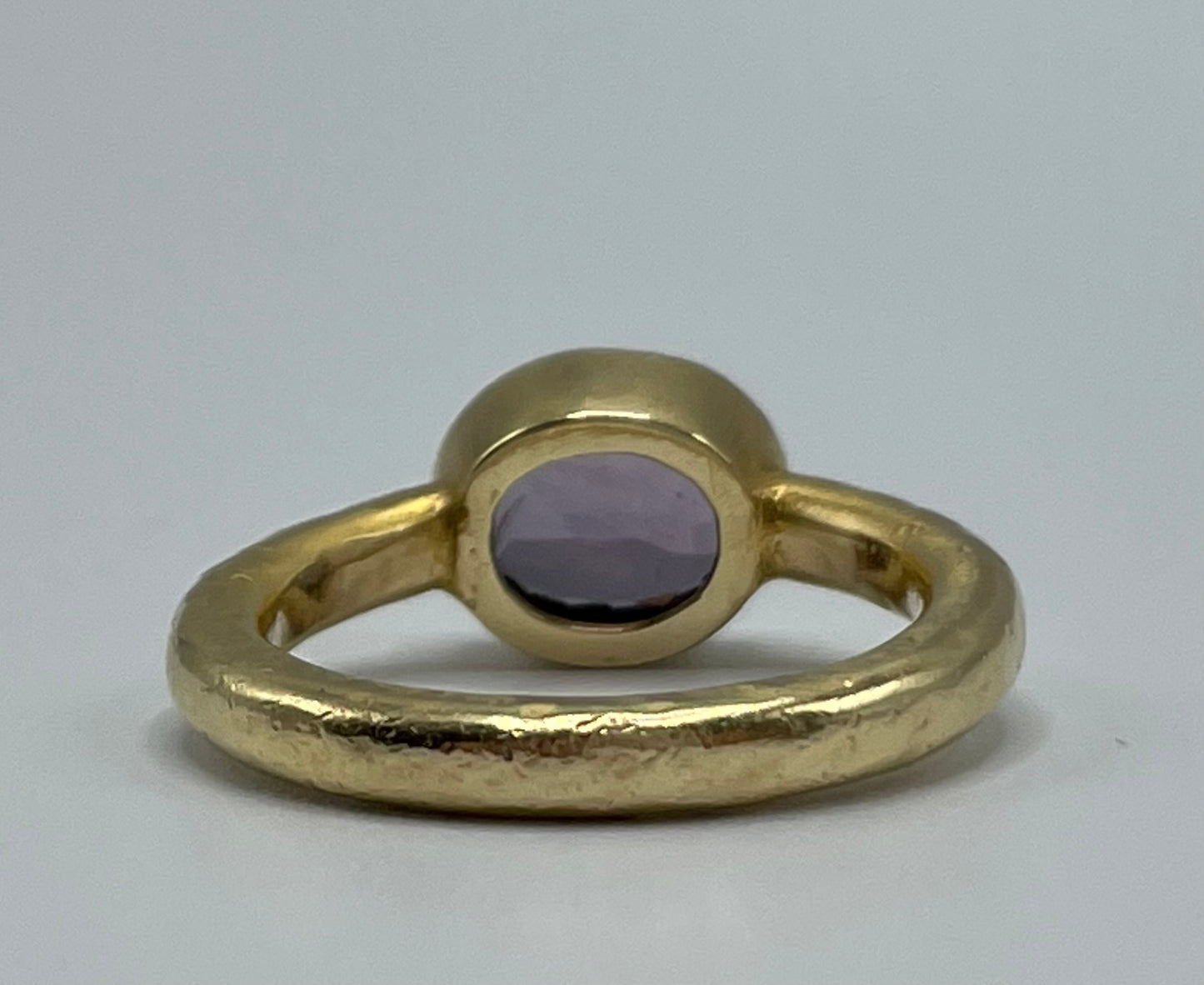 Rebecca Brenner Jewelry ~ 14K Hammered Gold Ring with Bezel Set Purple Spinel