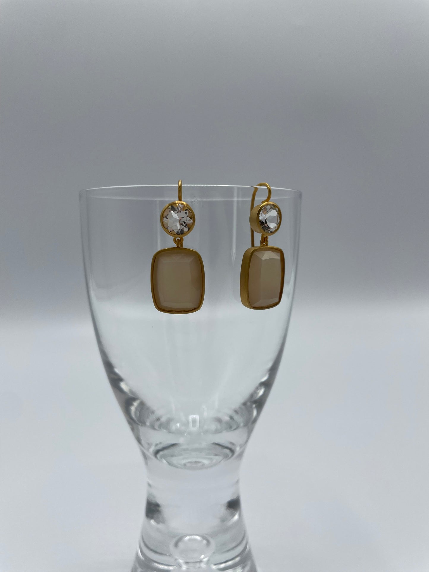 Rebecca Brenner Jewelry ~ White Topaz + Faceted Moonstone Earrings