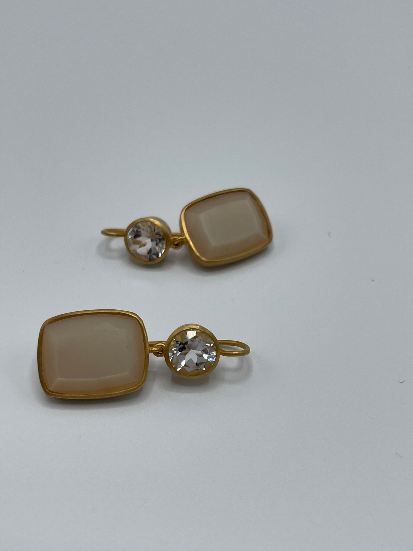 Rebecca Brenner Jewelry ~ White Topaz + Faceted Moonstone Earrings