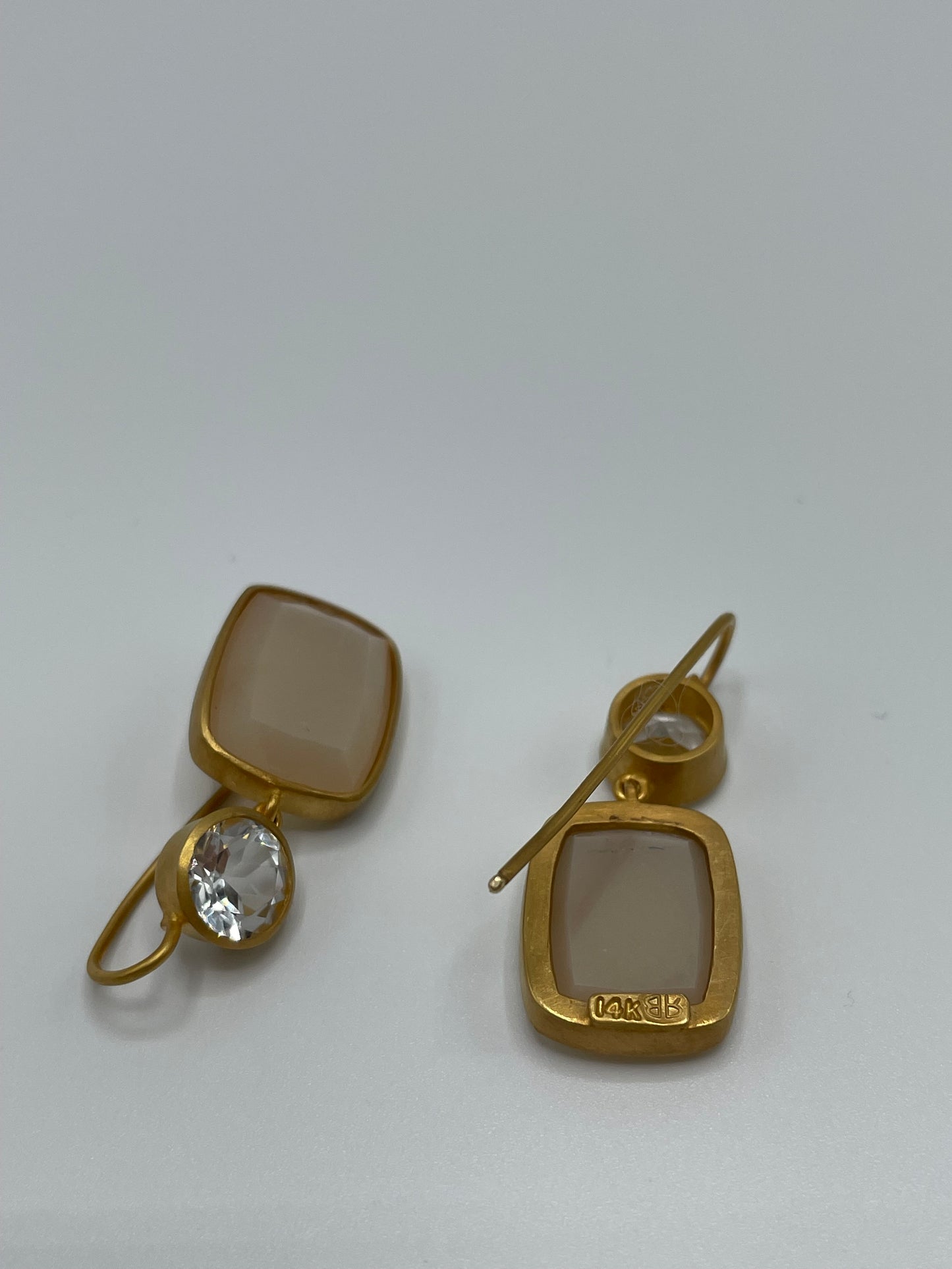 Rebecca Brenner Jewelry ~ White Topaz + Faceted Moonstone Earrings