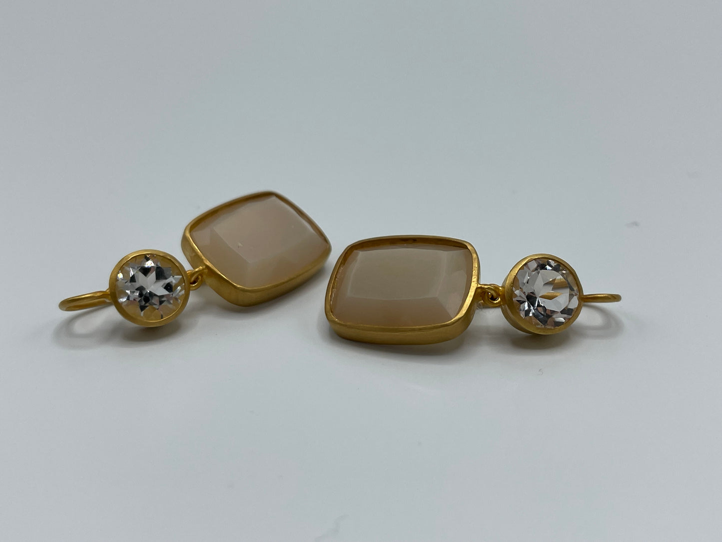 Rebecca Brenner Jewelry ~ White Topaz + Faceted Moonstone Earrings