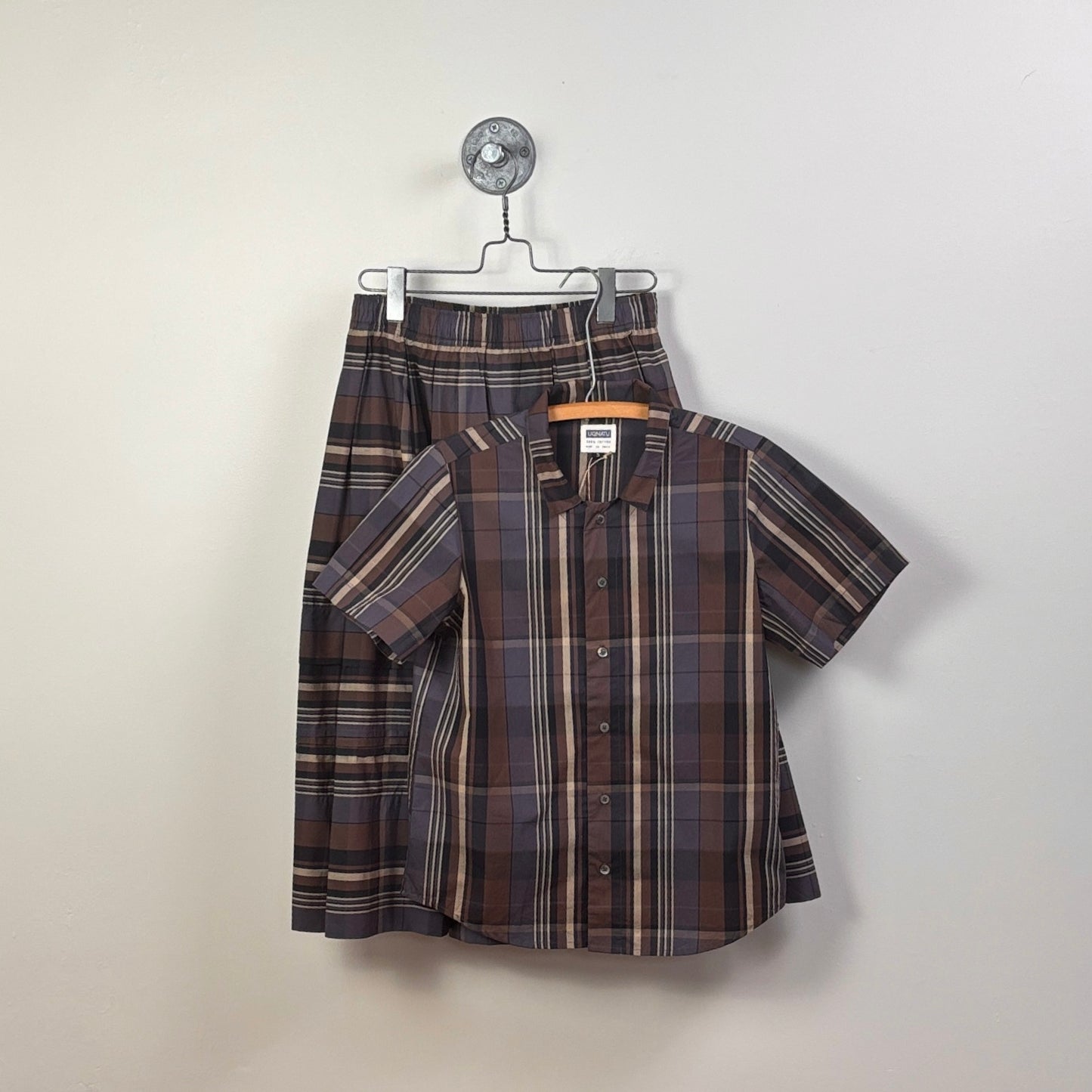 Uqnatu ~ Pleat Sleeve Blouse - Cocoa Madras