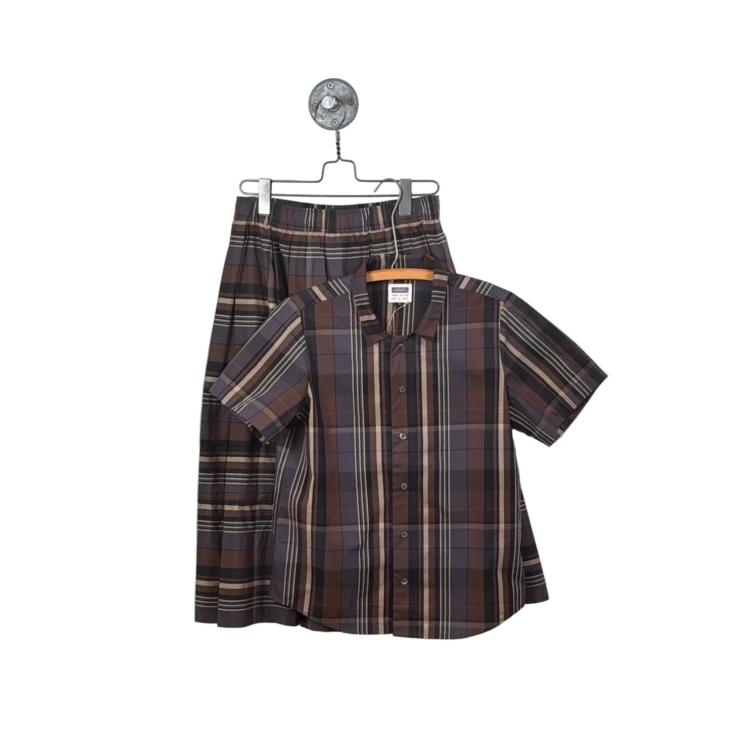 Uqnatu ~ Pleat Sleeve Blouse - Cocoa Madras