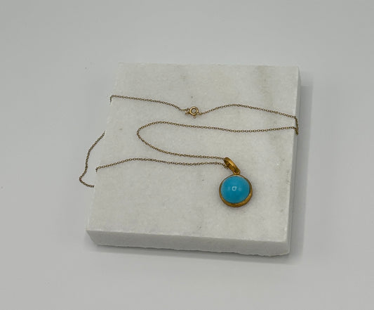 Rebecca Brenner Jewelry  ~  Cabochon Sleeping Beauty Turquoise Pendent on 14K Gold Chain