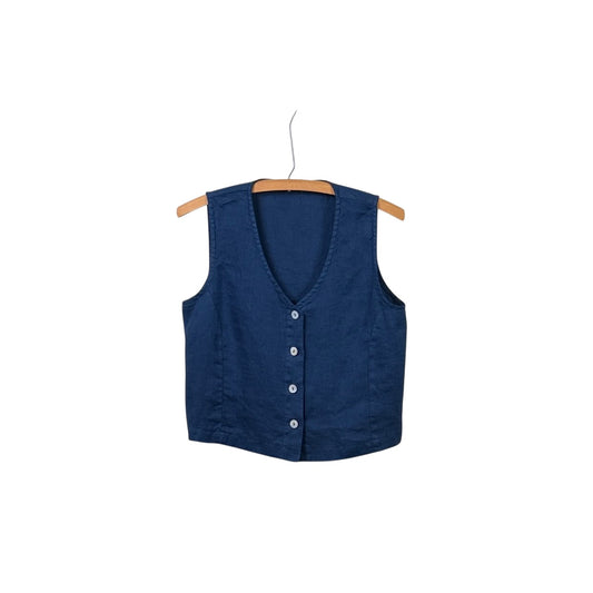 Cut Loose  ~  Linen Crop Vest - Naval