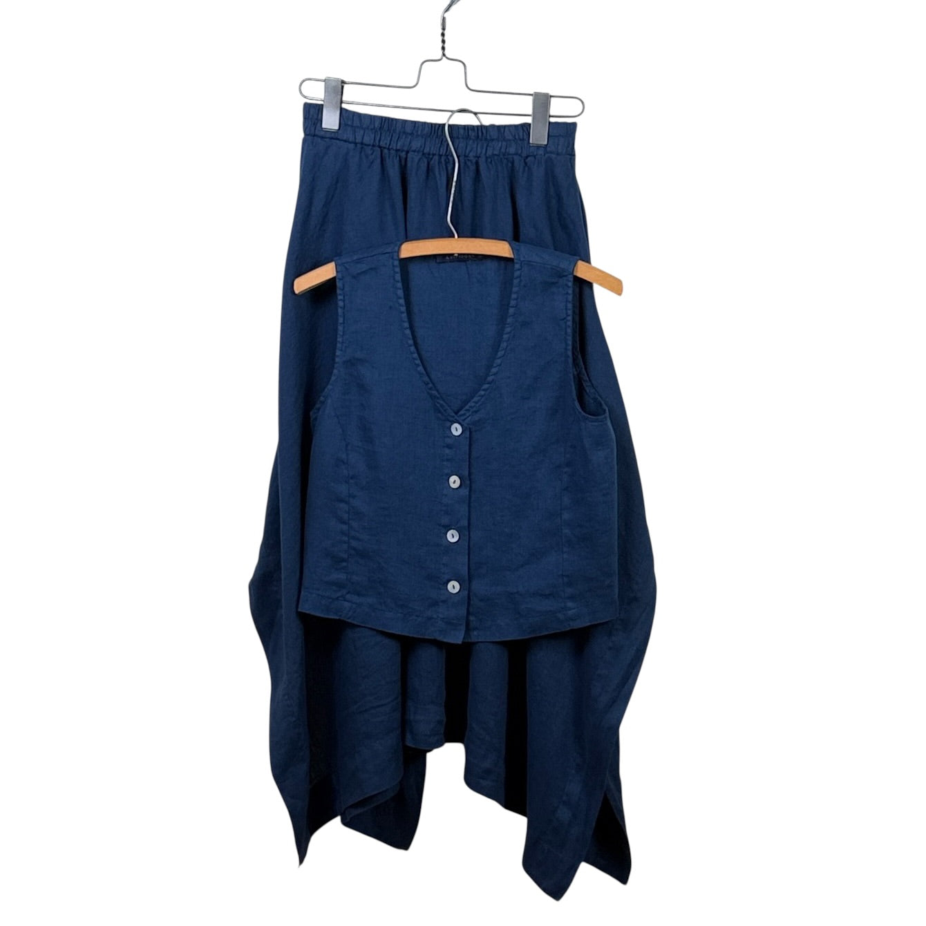 Cut Loose  ~  Linen Side Slit Skirt - Naval