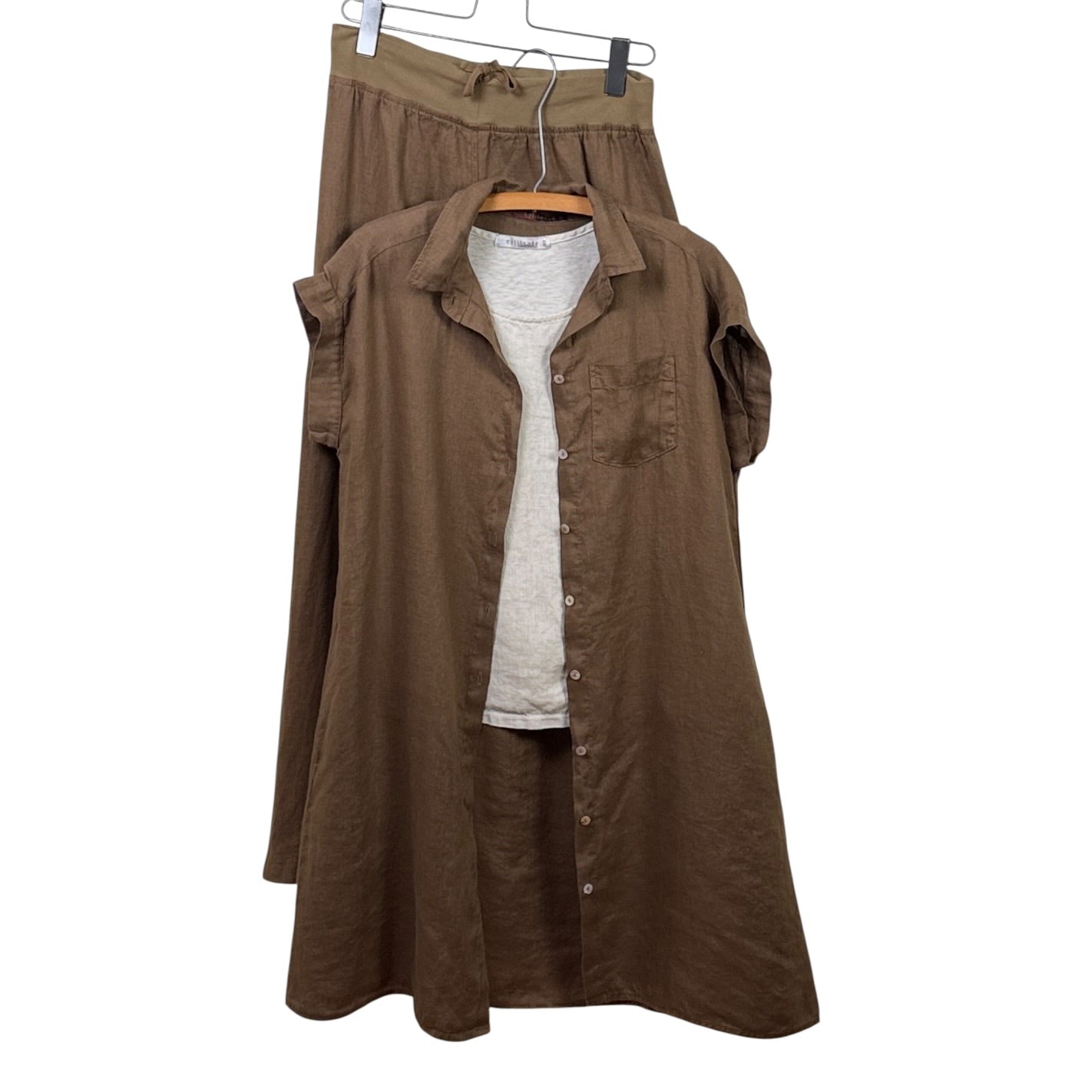Cut Loose  ~  Linen Short Sleeve Shirt Dress - Coconut