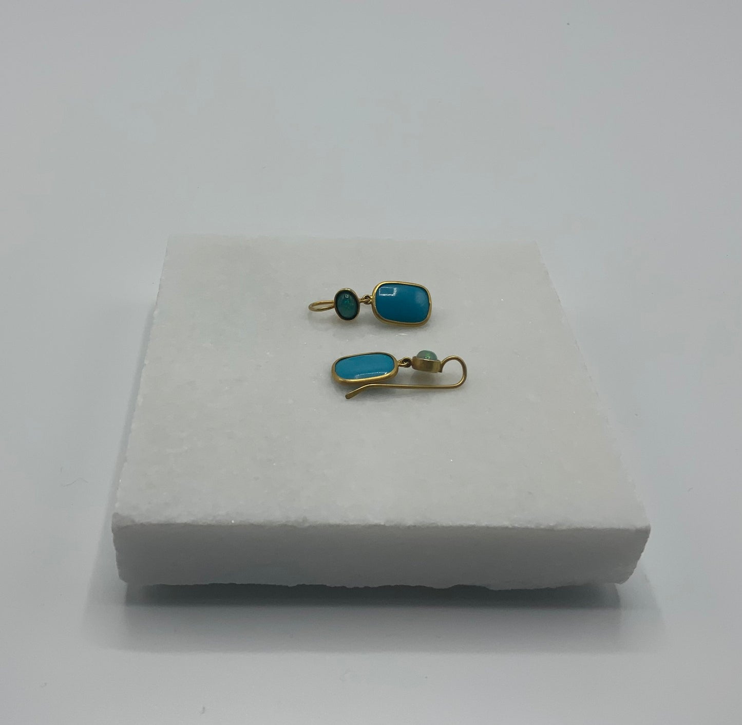 Rebecca Brenner Jewelry ~ Opal + Sleeping Beauty Turquoise Drop Earrings