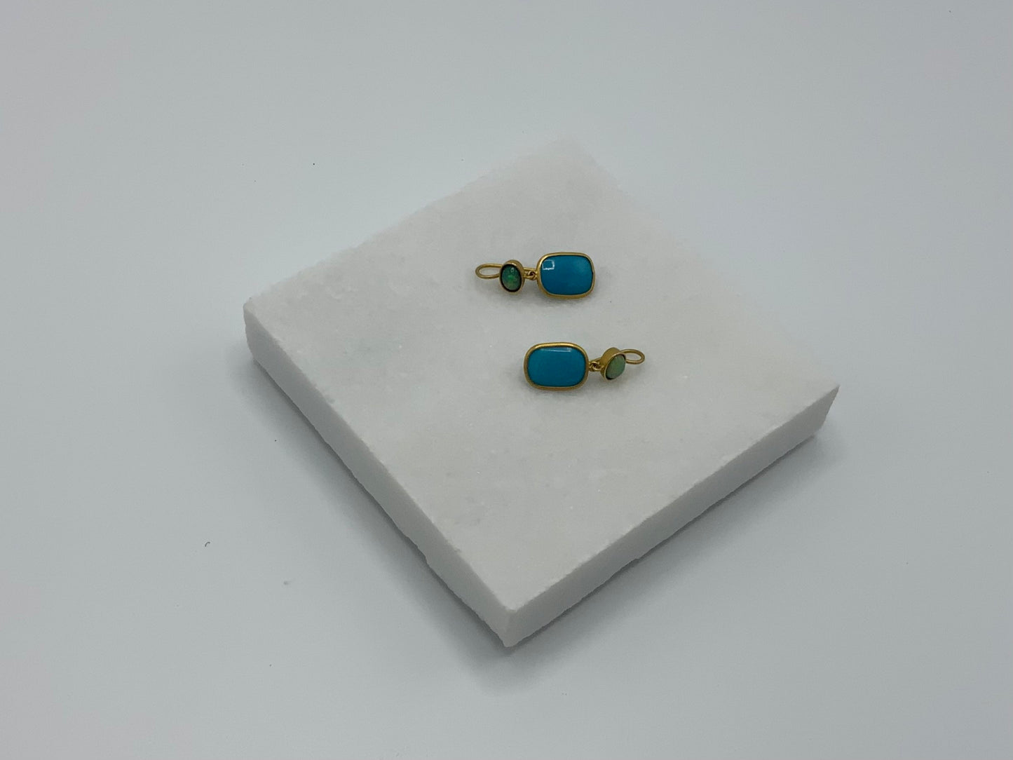 Rebecca Brenner Jewelry ~ Opal + Sleeping Beauty Turquoise Drop Earrings