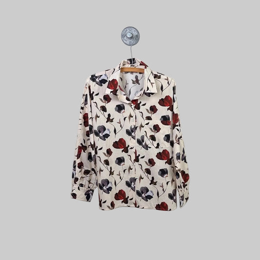 Lilla P. ~  Dolman Sleeve Button Down Shirt - Blue Poppy Print