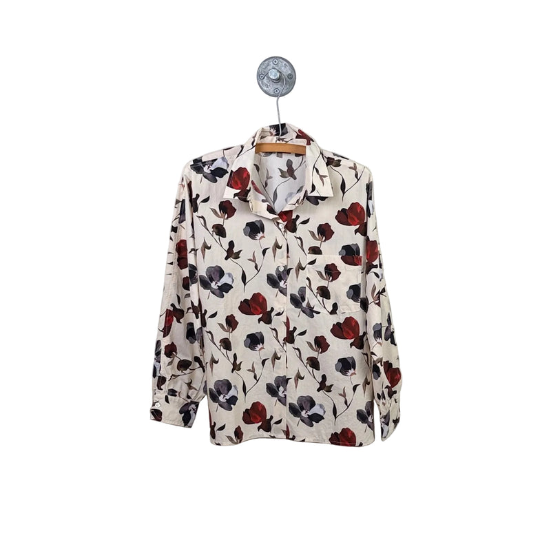 Lilla P. ~  Dolman Sleeve Button Down Shirt - Blue Poppy Print