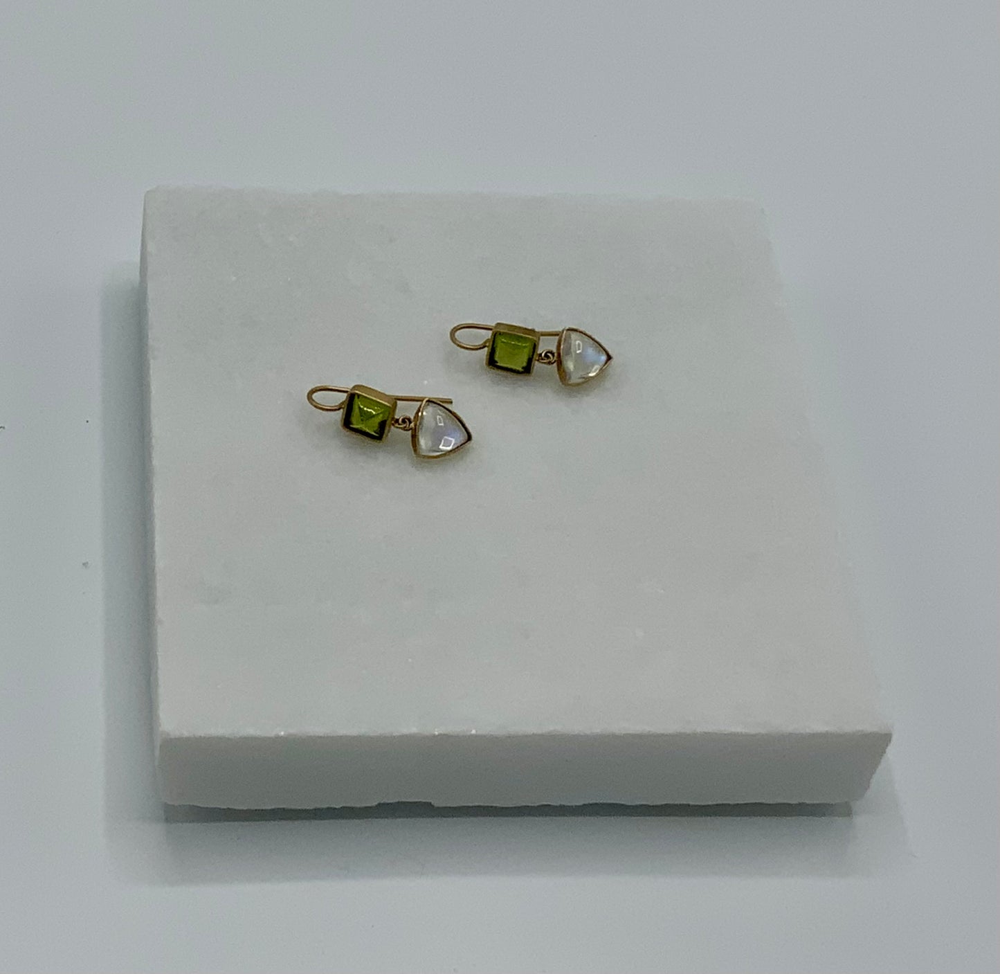 Rebecca Brenner Jewelry ~ Moonstone + Peridot Drop Earrings