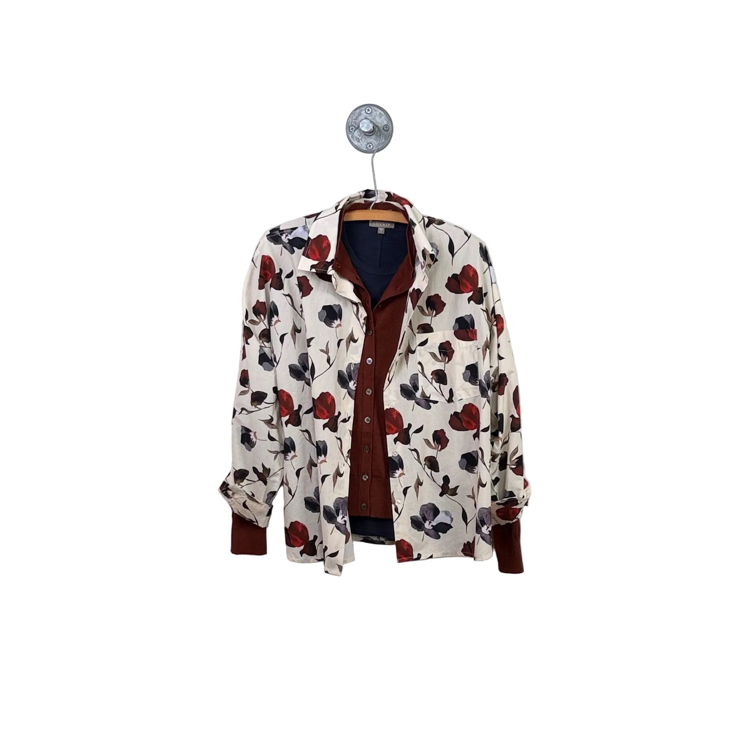 Lilla P. ~  Dolman Sleeve Button Down Shirt - Blue Poppy Print