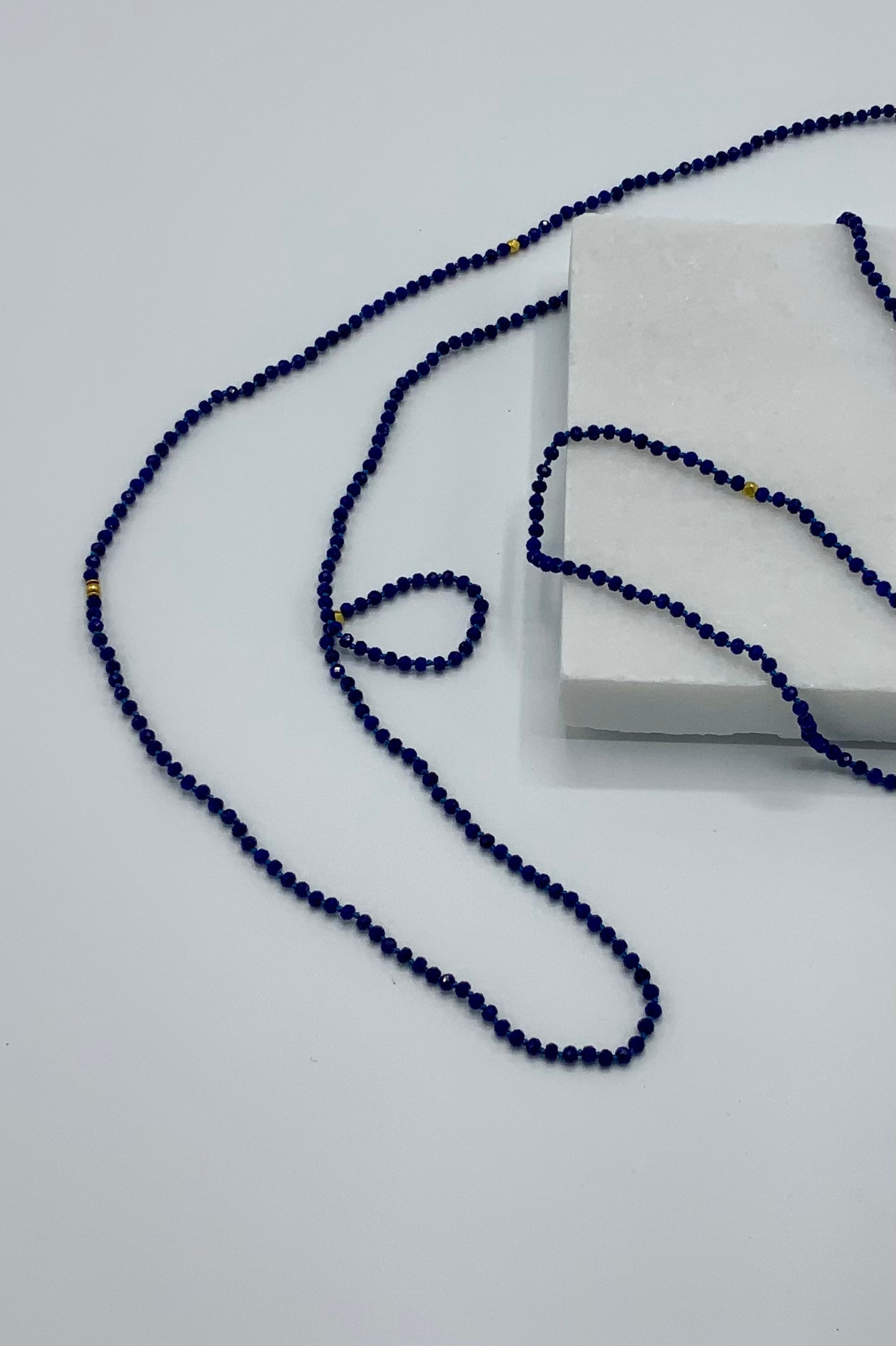 Rebecca Brenner Jewelry ~ Triple Wrap Lapis + 18K Gold Necklace
