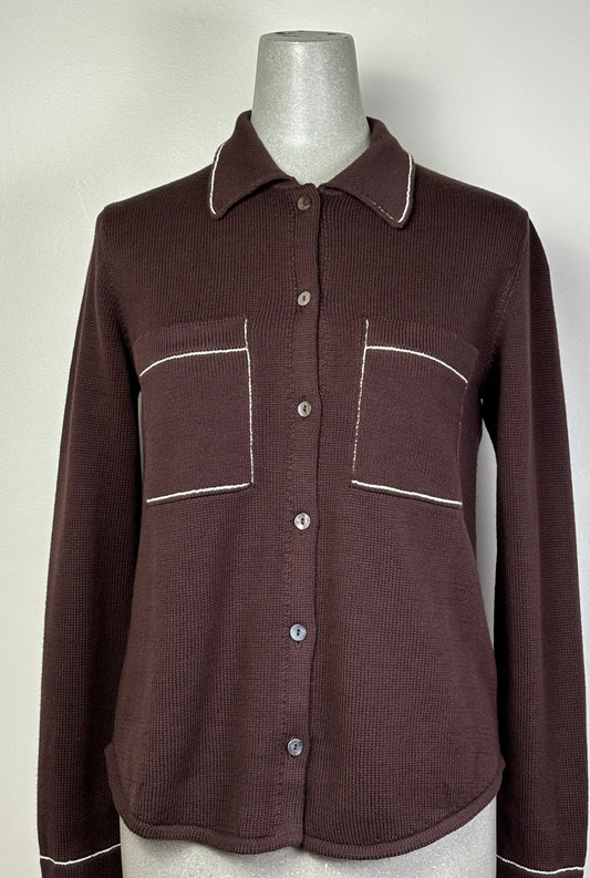 Feller  ~  Mia Stitched Shirt - Dark Brown/Winter White