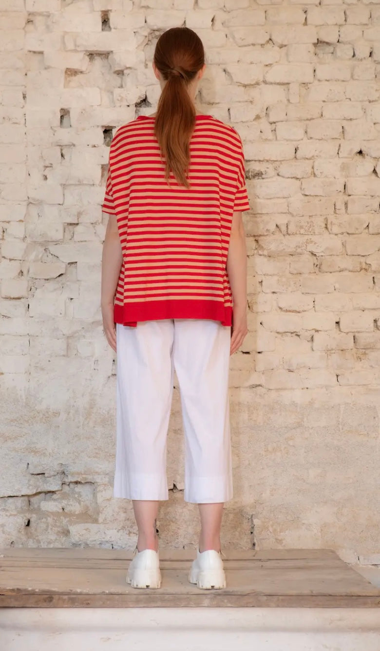 KnitKnit  ~  Striped Short Sleeve Sweater - Rosso/Rosa