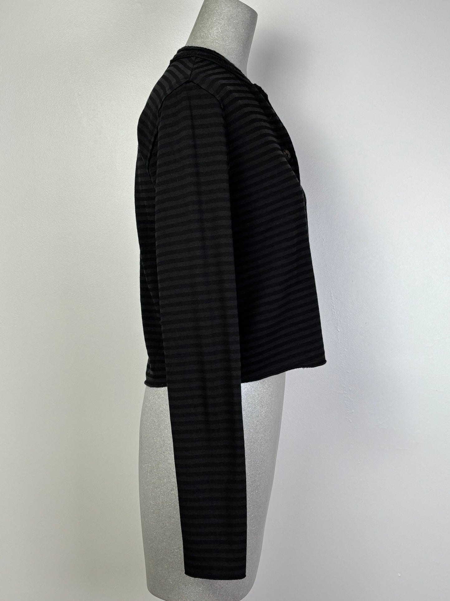 Cut Loose  ~  Striped Crop Asymmetrical Cardigan - Gray/Black