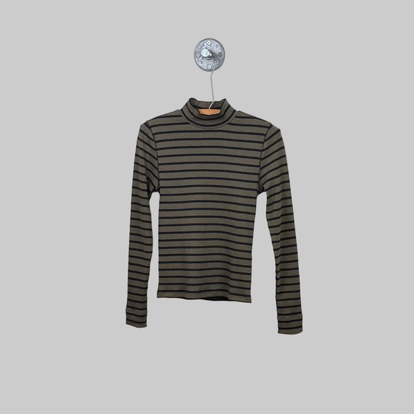 Lilla P. ~  Ribbed Long Sleeve Mock - Olive Stripe