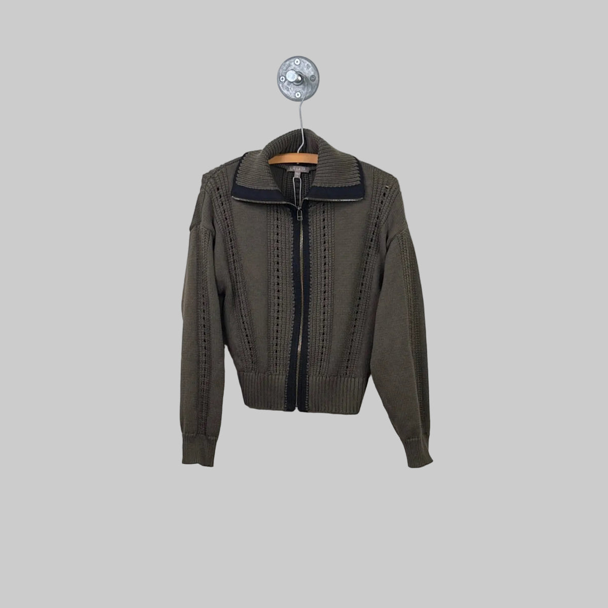 Lilla P. ~  Contrast Collar Zip Cardigan - Olive