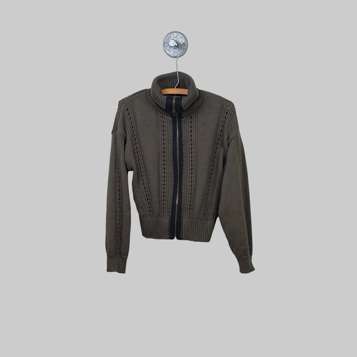 Lilla P. ~  Contrast Collar Zip Cardigan - Olive