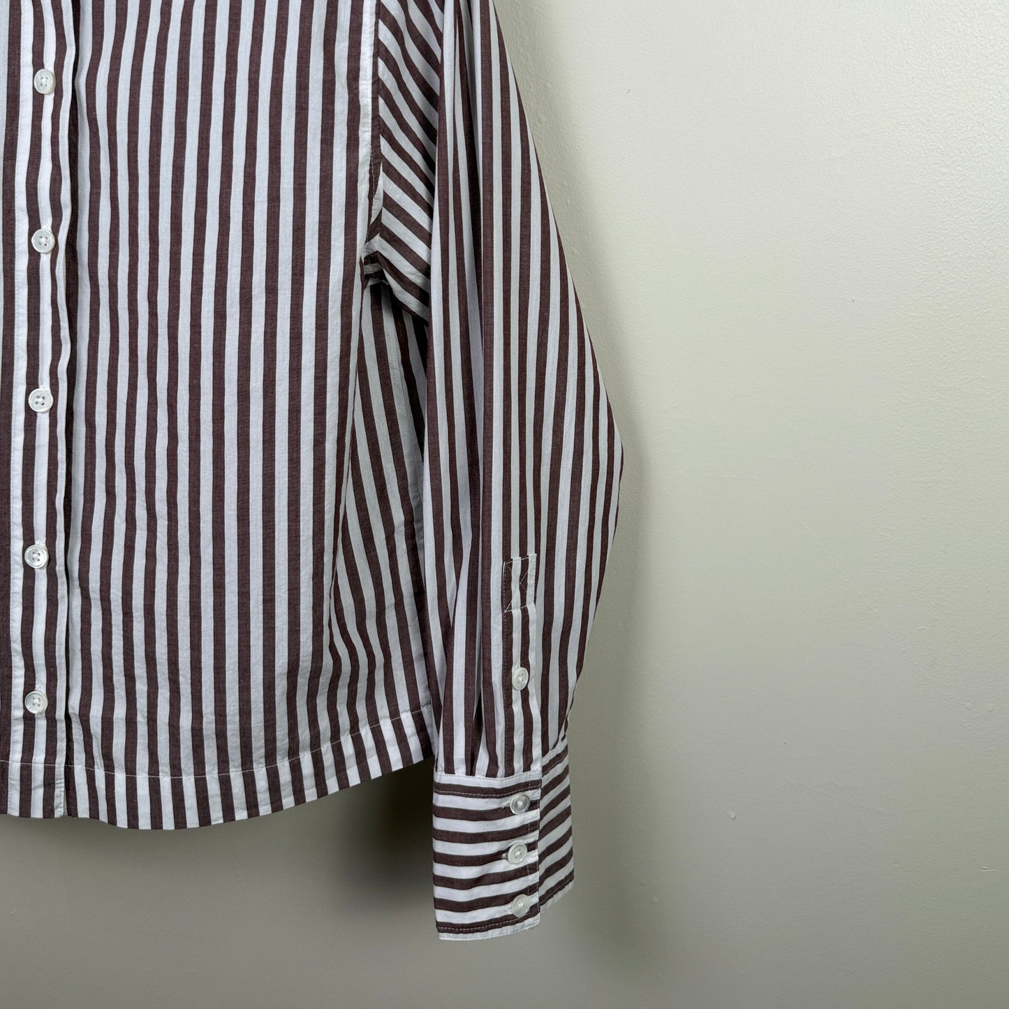 Lilla P. ~  Straight Fit Short Button Down - Chestnut Stripe