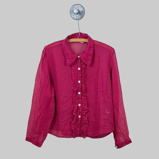 Sula  ~  Frill Front Party Shirt - Cherry