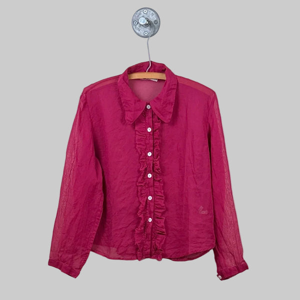 Sula  ~  Frill Front Party Shirt - Cherry