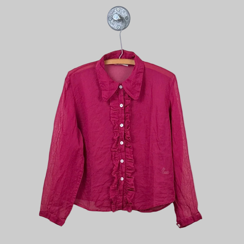 Sula  ~  Frill Front Party Shirt - Cherry
