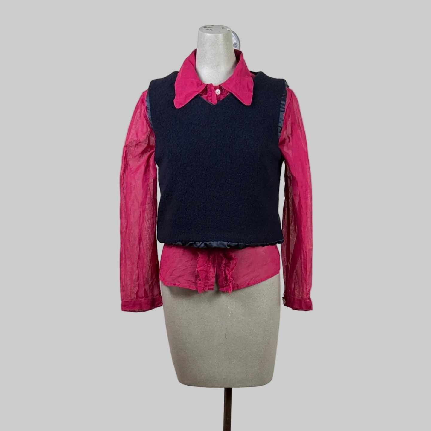 Sula  ~  Frill Front Party Shirt - Cherry