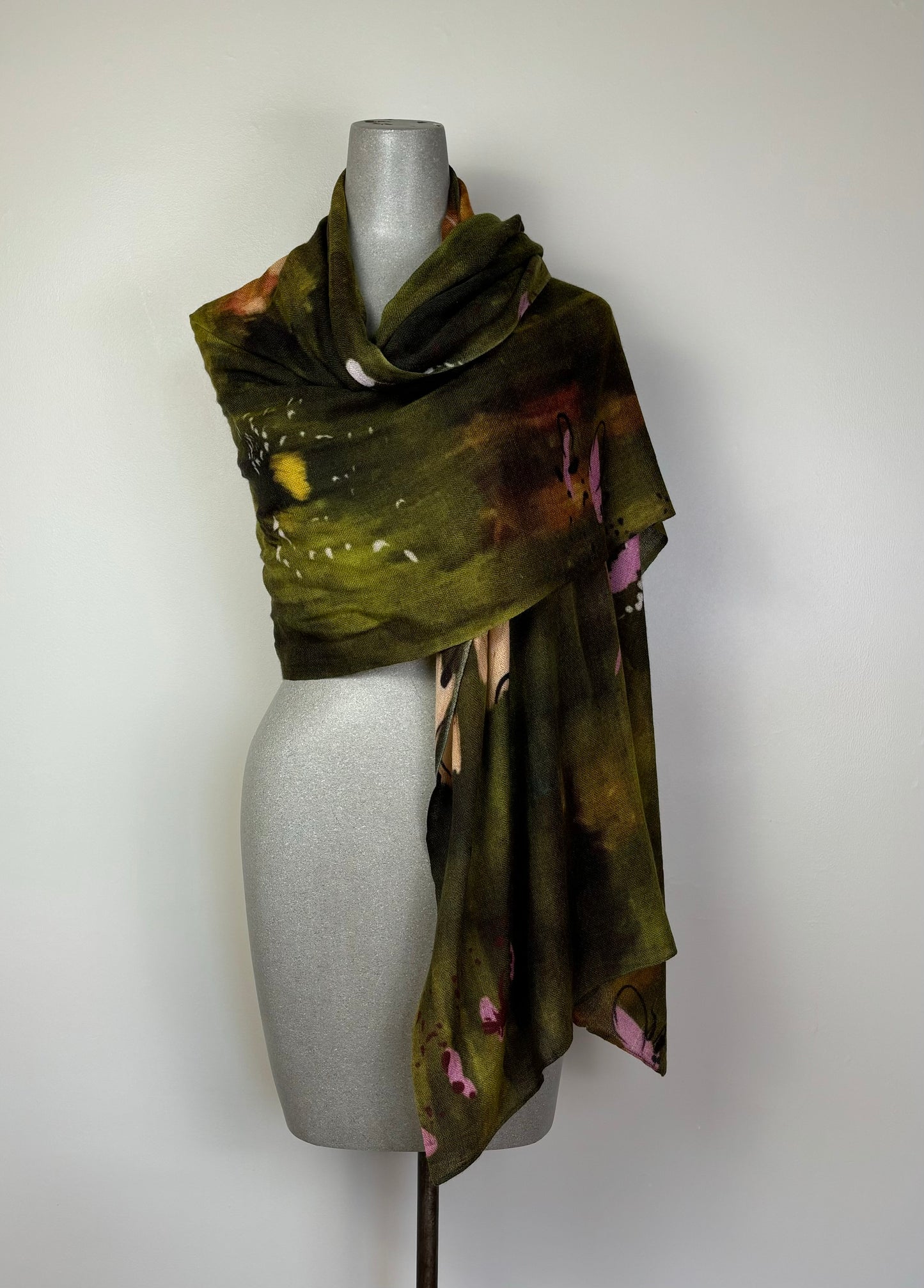 Yavi  ~  Wool/Silk Scarf - Olive Multi