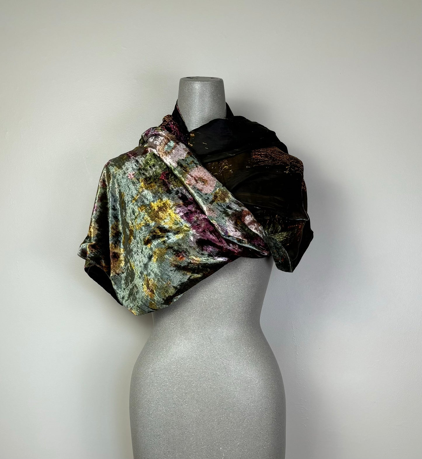 Yavi  ~  Silk Velvet and Satin Scarf - Multi Color