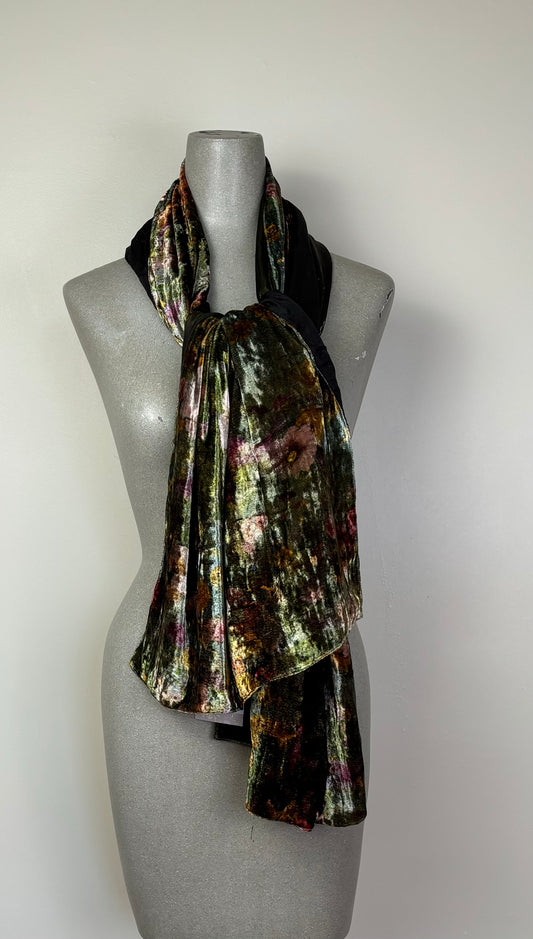 Yavi  ~  Silk Velvet and Satin Scarf - Multi Color