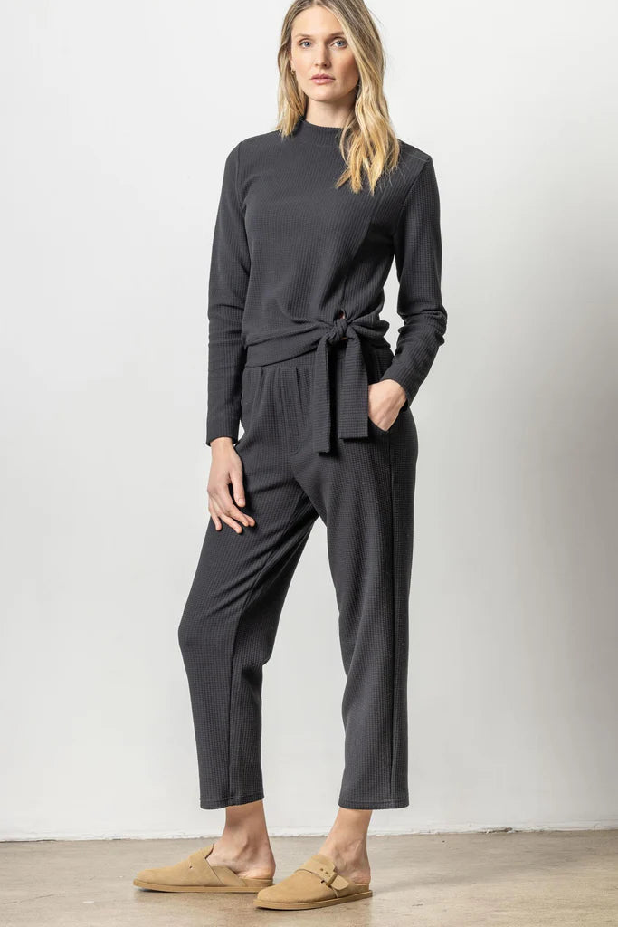 Lilla P.  ~  Tie Waist Mock Neck - Black