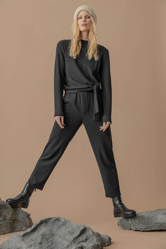 Lilla P. ~  Straight Leg Waffle Pant - Black