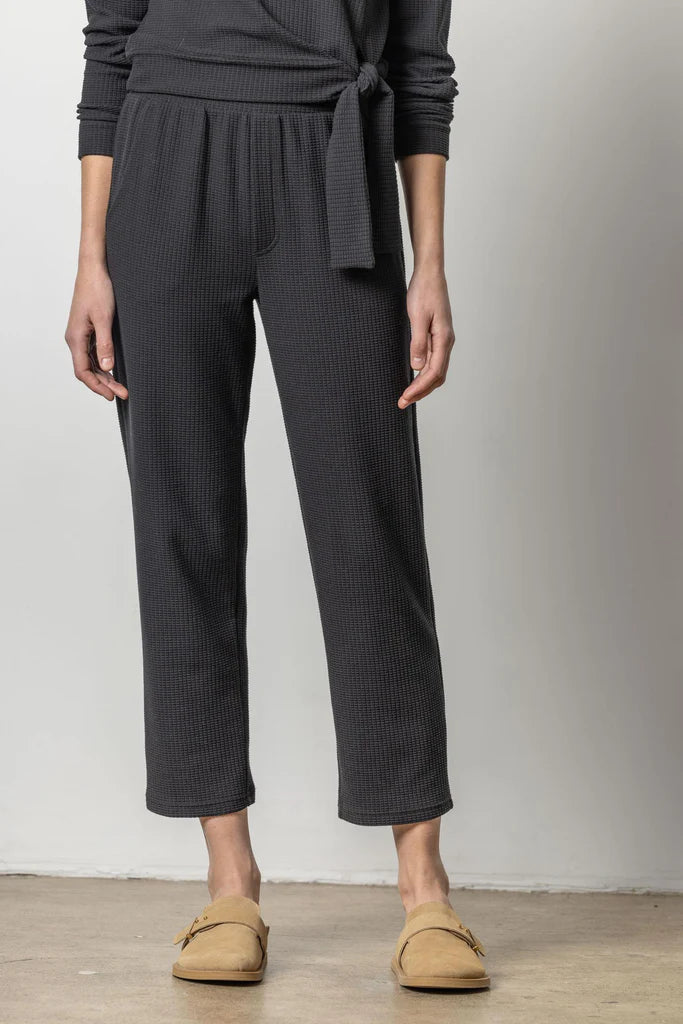 Lilla P. ~  Straight Leg Waffle Pant - Black