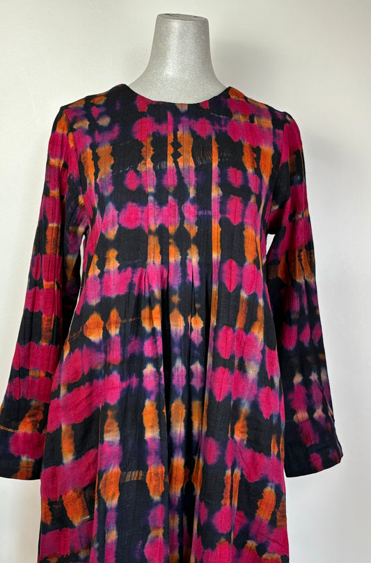 Neeru Kumar  ~  Wool Shibori Dye Dress - Pink/Orange/Black