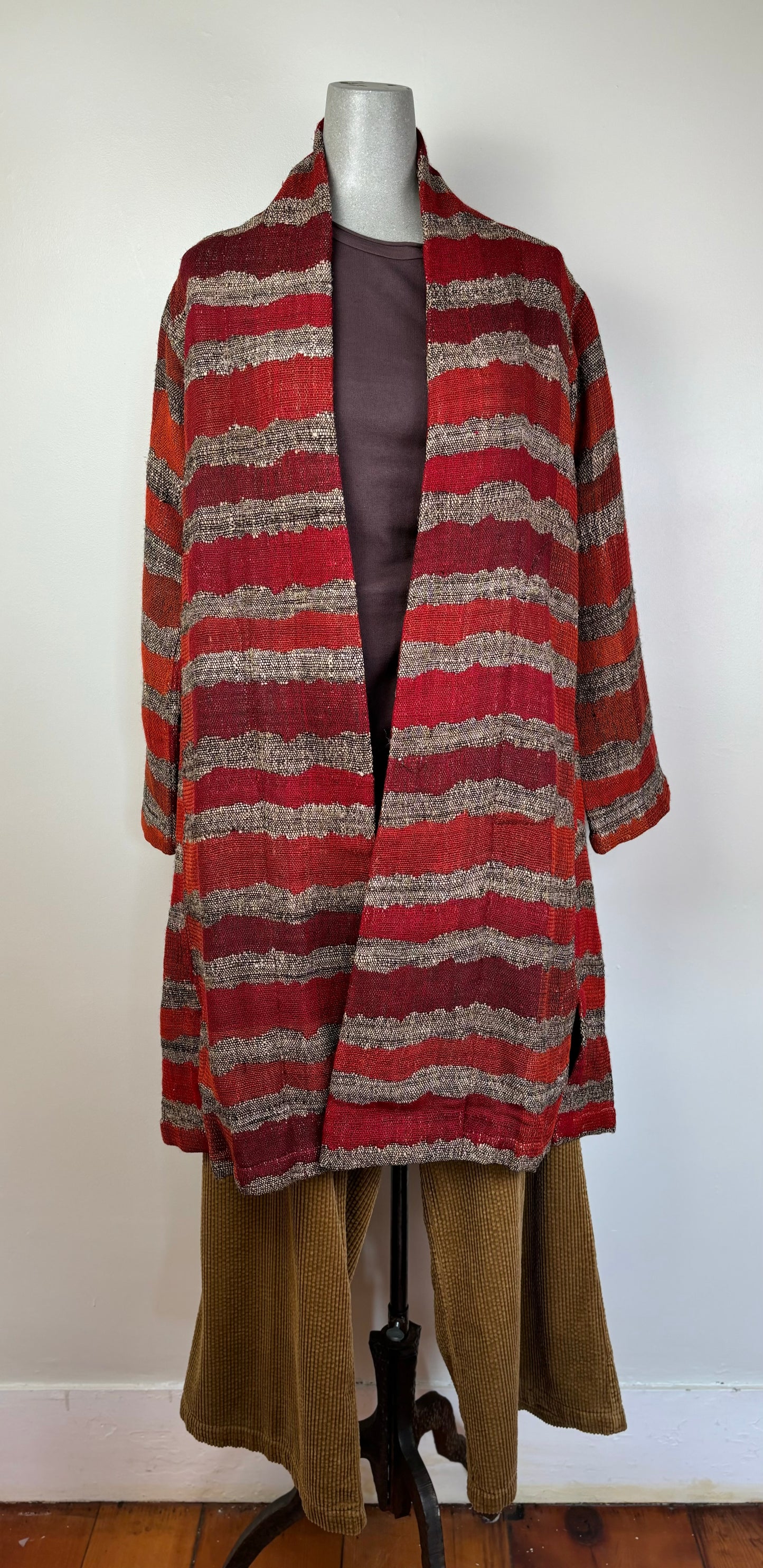 Neeru Kumar  ~  Striped Duster Coat - Red/Orange