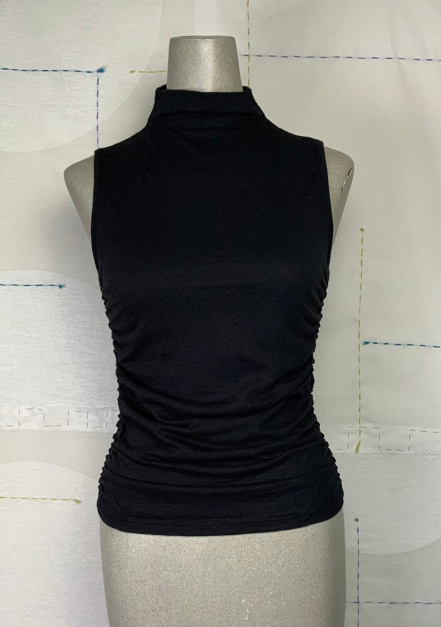 Lilla P. ~  Shirred Mock Neck Tank - Black