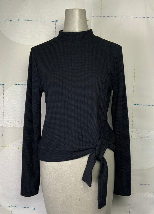 Lilla P.  ~  Tie Waist Mock Neck - Black