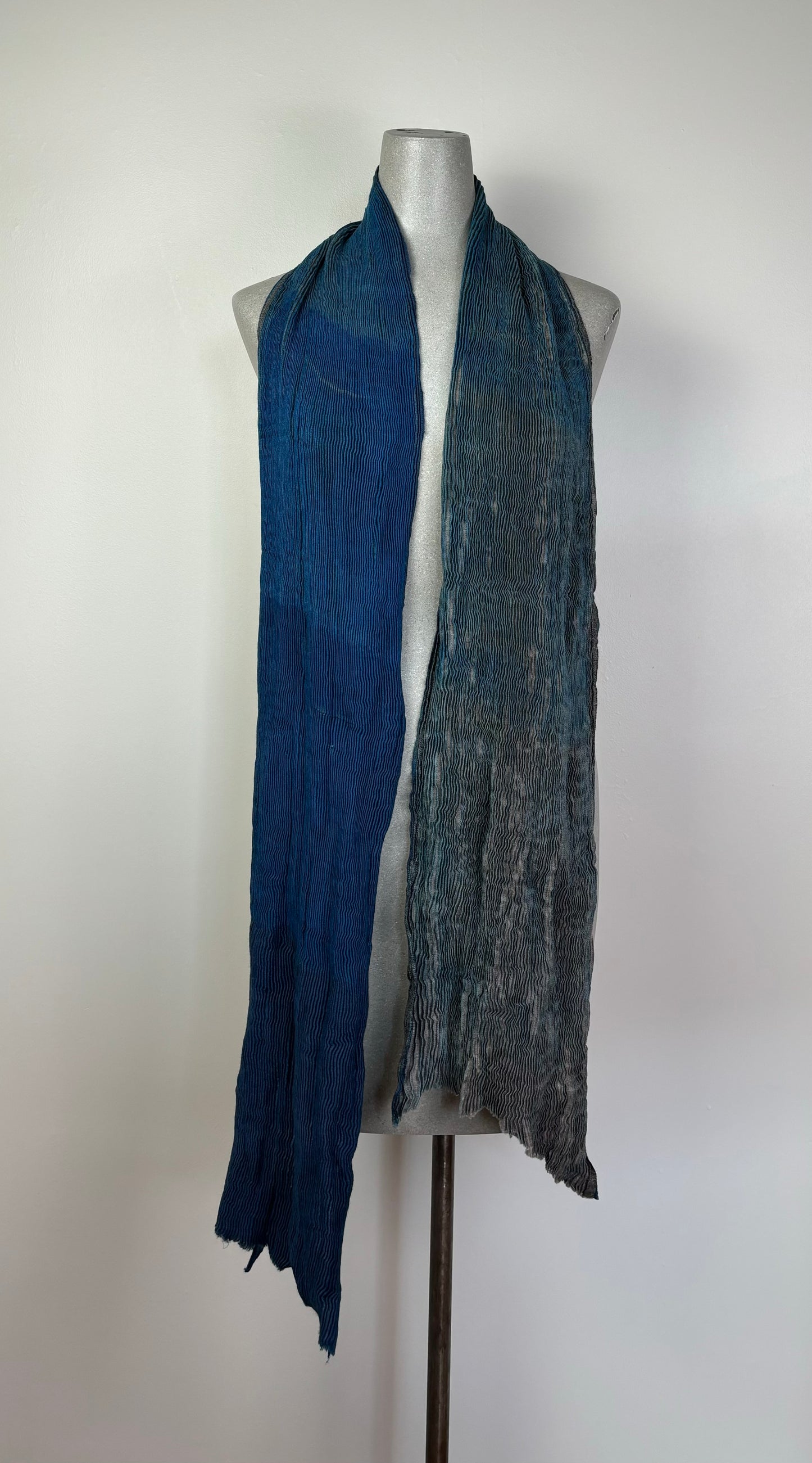 Neeru Kumar  ~  Accordion Pleated Wool Scarf - Dark Turquoise/Gray