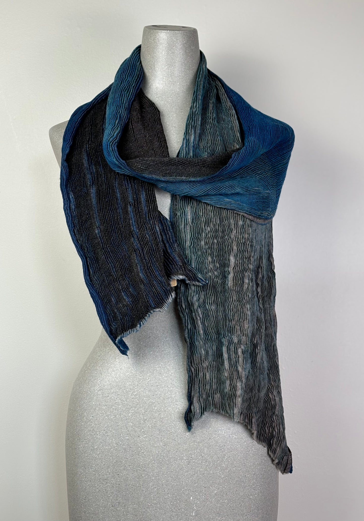 Neeru Kumar  ~  Accordion Pleated Wool Scarf - Dark Turquoise/Gray