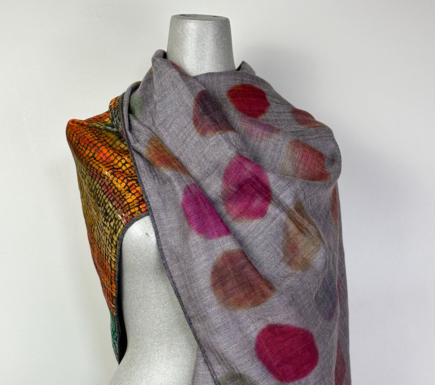 Neeru Kumar  ~ Silk Lined Wool/Silk Dot Scarf - Gray Multi Color